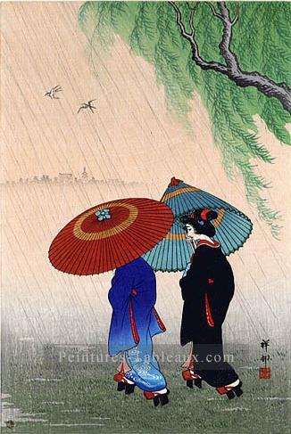 deux beautés dans la pluie 1935 Ohara KOSON Shin Hanga Peintures à l'huile